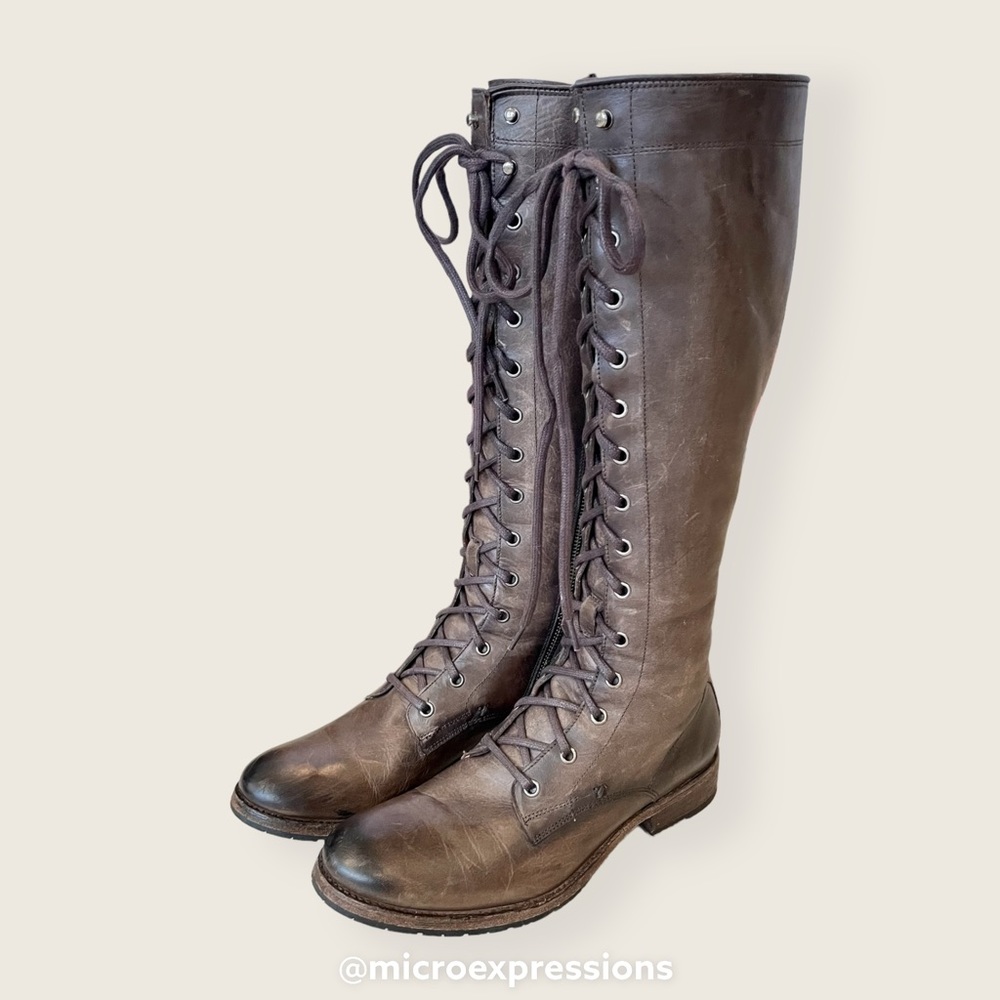 KATNISS Frye Melissa Tall Brown Leather Lace Up Knee High Vintage Riding Boot - Picture 11 of 16